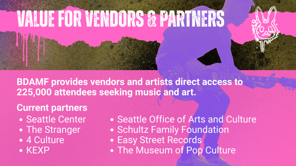 Slide for a fictional pop punk music festival. It has a dark background with pink and purple neon type.